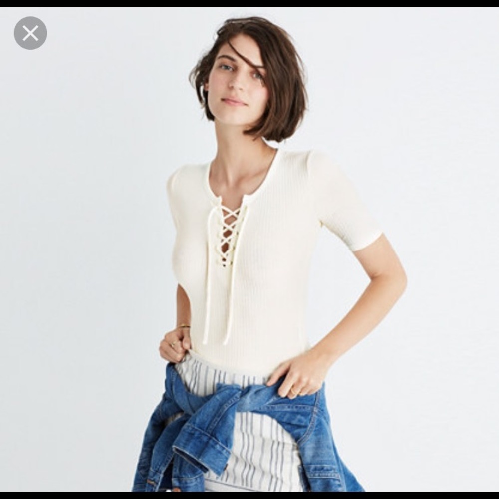 Madewell lace up rib bodysuit NWT never worn